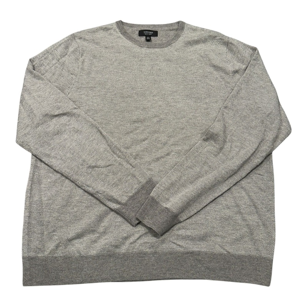 Nordstrom Men's Shop Sweater Mens XL Grey Textured Wool Blend Crew Neck Pullover